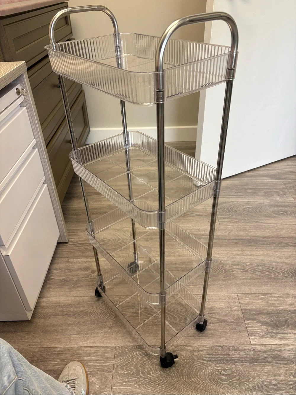 Clear 4-Tier Rolling Storage Cart - Transparent and Chrome